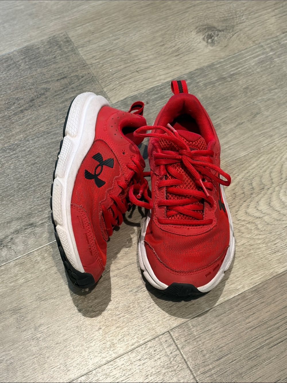 Boys Under Armour Red Sneakers with Black Logo